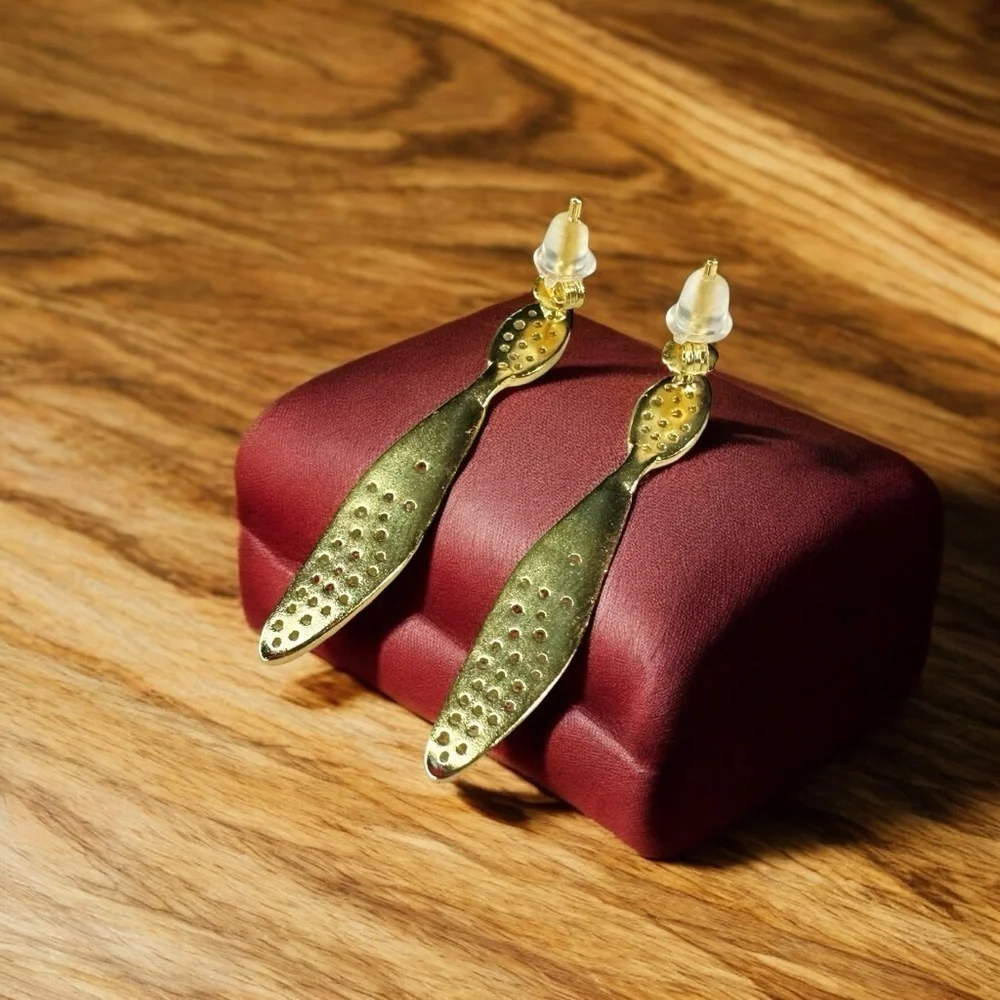 NEW Elegant Brushed Gold-Plated Sterling Silver Crystal Encrusted Drop Earrings